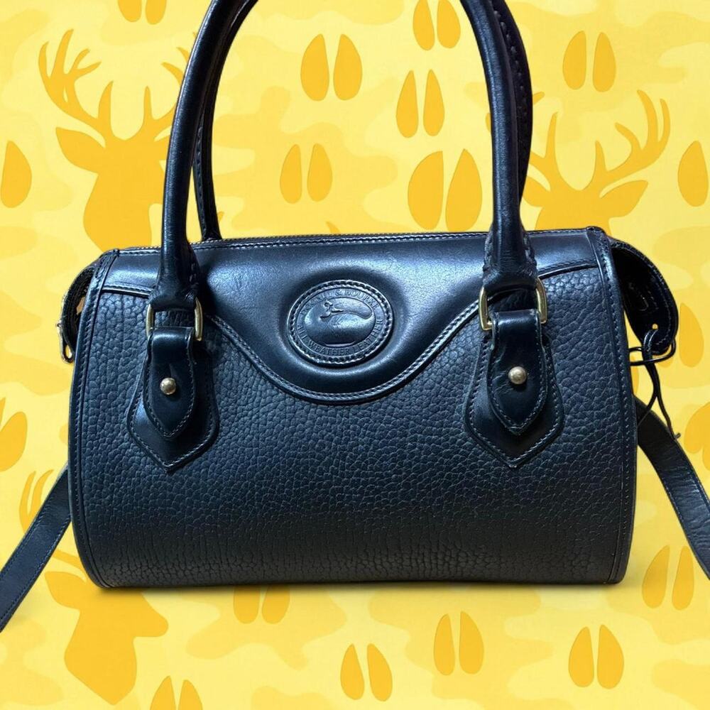 Vintage Dooney & Bourke All Weather Leather Black Small Satchel Barrel Bag 1990s